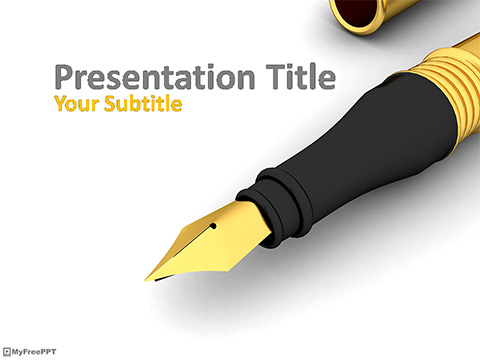 Golden Fountain Pen PowerPoint Template